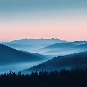 Blue Mountain Range in Fog