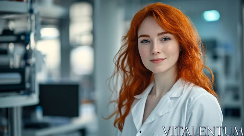 Portrait of a Red-Haired Scientist AI Image