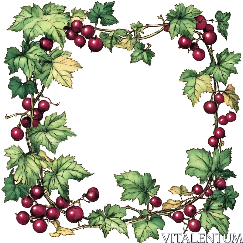 Red Berries and Green Leaves Border AI Image