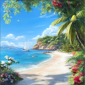 Idyllic Tropical Beach with Sailboat