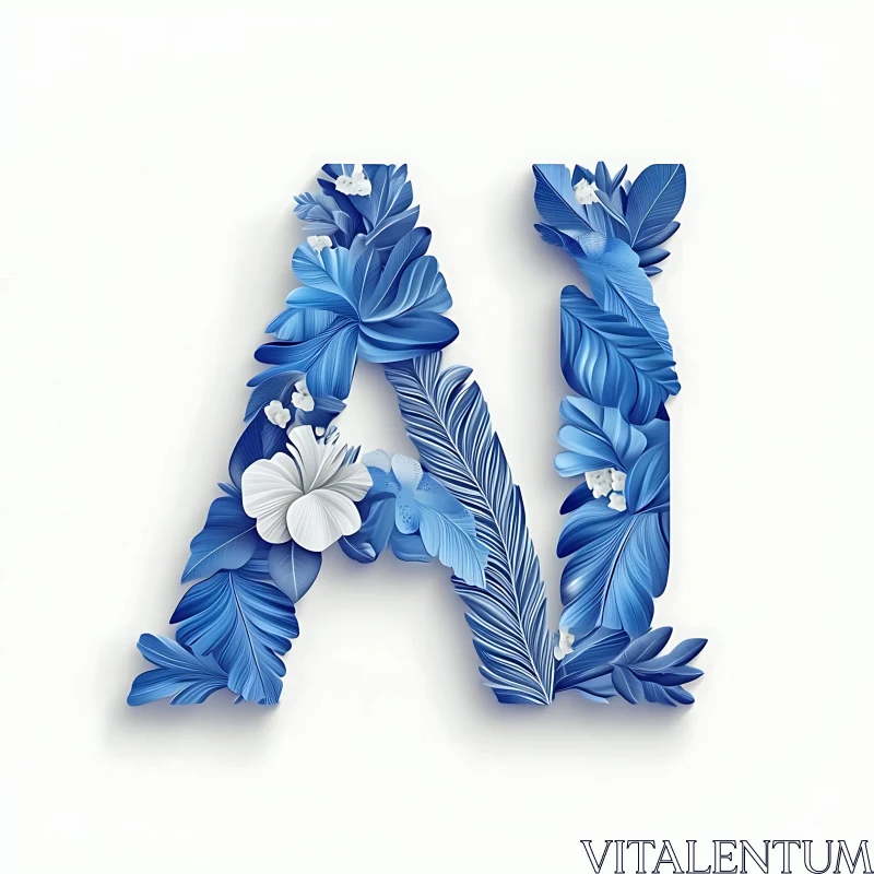 AI ART Blue Floral 'AI' Design