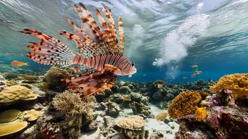 Striking Lionfish Underwater Scene