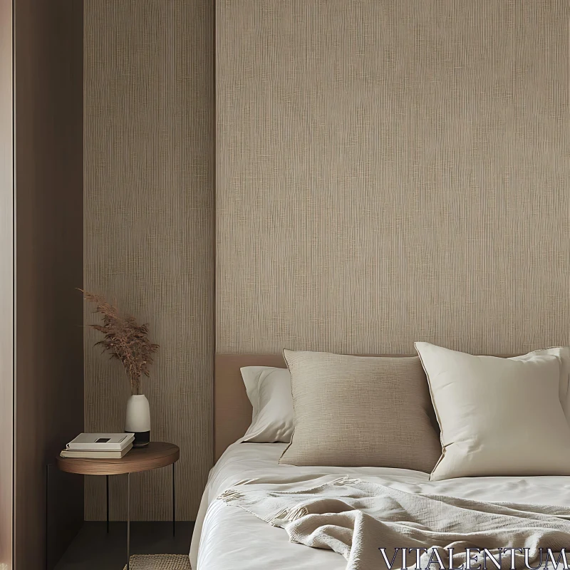 AI ART Minimalist Bedroom with Textured Wall