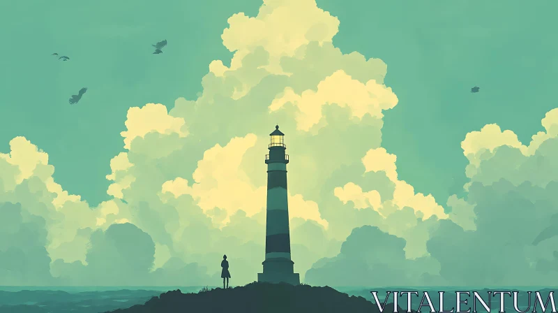 AI ART Seascape with Lighthouse and Figure