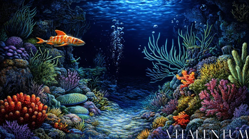 Underwater Coral Reef with Orange Fish AI Image