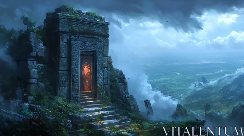 AI ART Mystical Temple Doorway Overlooking Verdant Valley