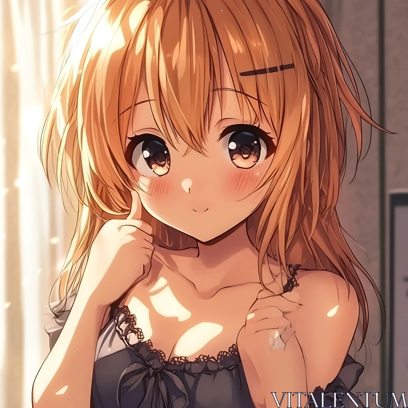 Cute Anime Girl with Shy Smile AI Image