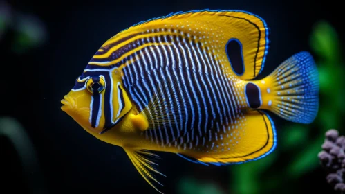Intricate Underwater Scene: Yellow and Blue Fish in Aquarium
