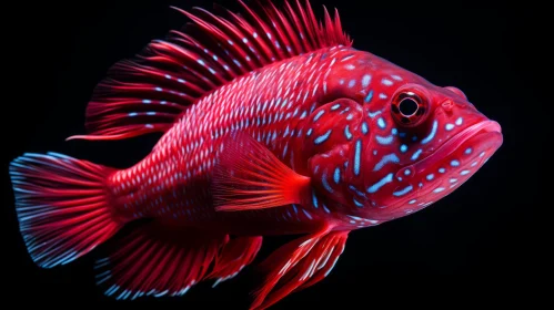 Radiant Red and Blue Fish Against Black Background