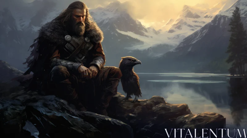 Viking by the Lake: A Furry Art Portrait Amidst Nature AI Image