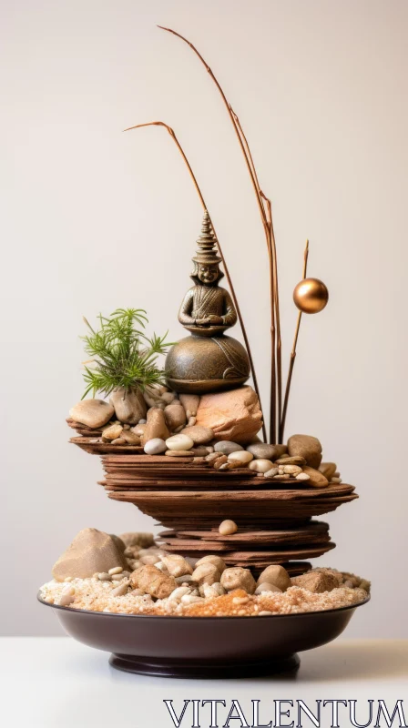 Whimsical Zen Garden Arrangement with Rocks and Plants AI Image
