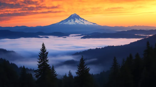 Snowy Peak at Sunset