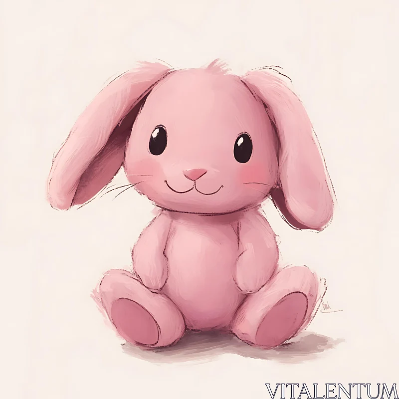 Whimsical Pink Plush Bunny Art AI Image