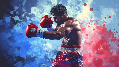 Intense Boxer in Red Gloves AI Generated Image