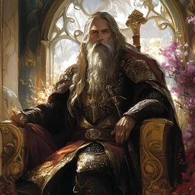 Armored Man Portrait on Golden Throne
