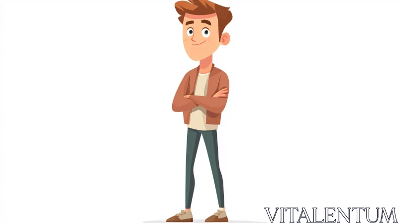 AI ART Confident Cartoon Man with Brown Jacket