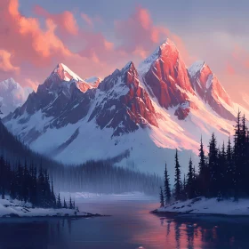 Winter Mountain Landscape at Dusk