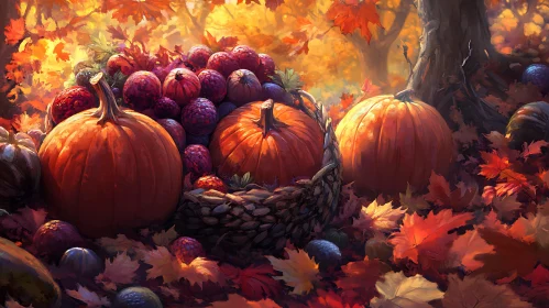 Pumpkins in Autumn Leaves