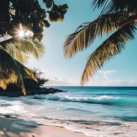 Seascape with Palm Trees and Blue Ocean