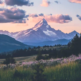 Scenic Mountain Landscape with Pink Clouds