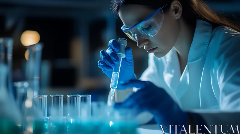 AI ART Woman Scientist Pipetting Liquid Sample