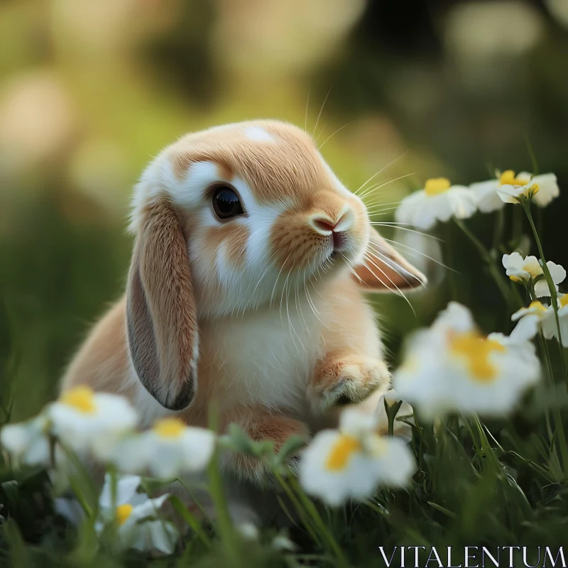 Delicate Bunny with Flowers AI Image