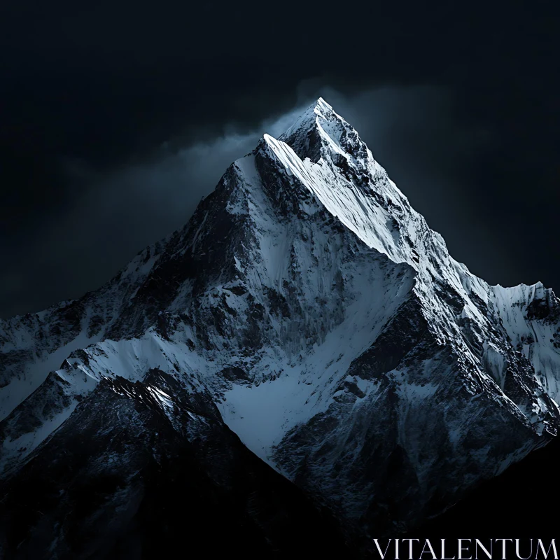 Majestic Mountain Peak in the Clouds AI Image