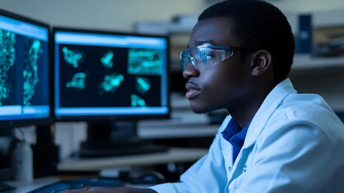 Lab Research: Scientist Examining Data