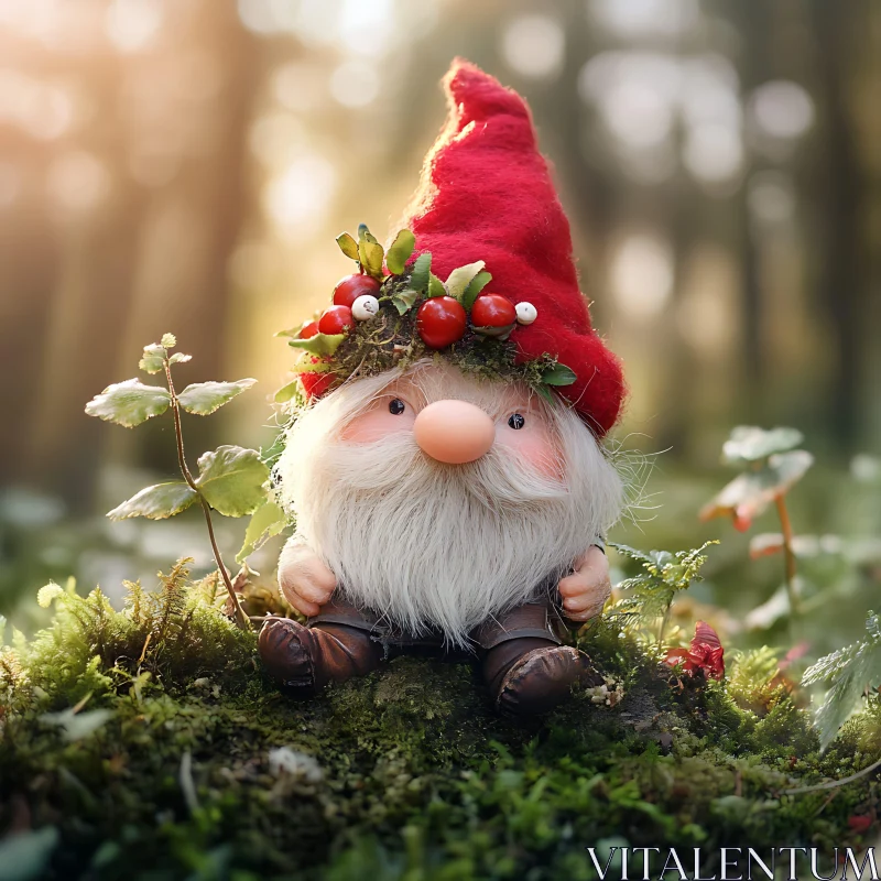 Forest Gnome Doll with Red Hat AI Image