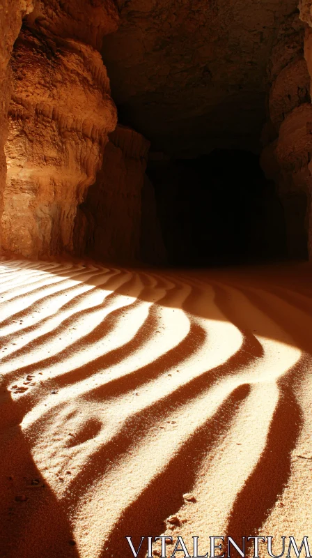 Natural Sand Designs in a Shadowy Cave AI Image