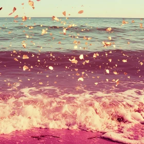 Golden Flakes on Pink Beach Waves