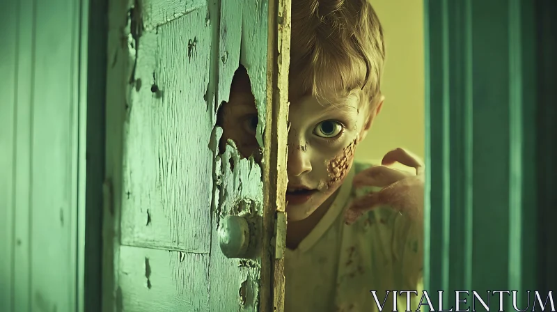 Zombie Child Peeking Through Doorway AI Image