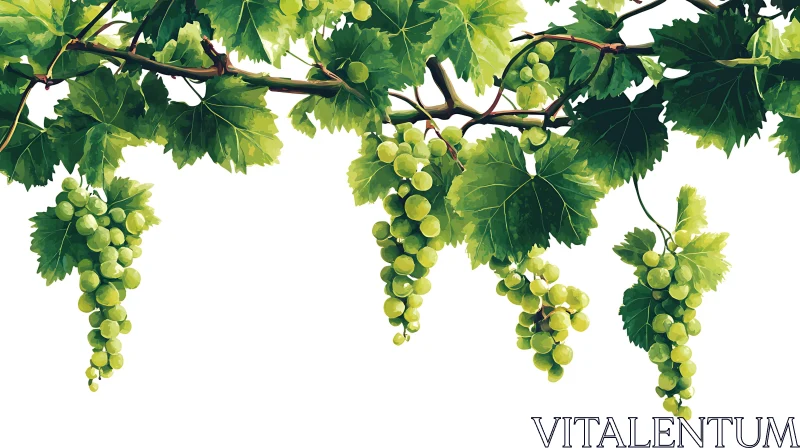 Illustration of Green Grapes and Leaves AI Image