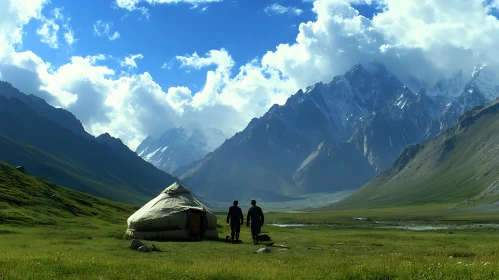 Tranquil Mountain Scene with Traditional Dwelling