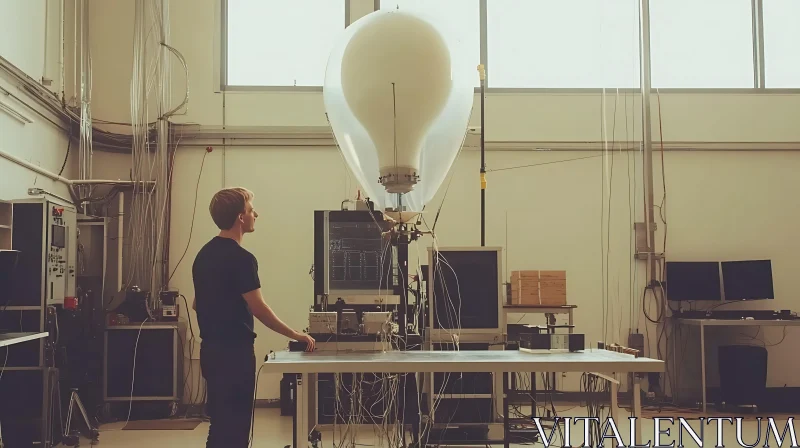 Man Observing Research Balloon Experiment AI Image