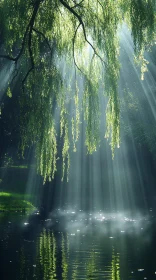 Tranquil Pond Under Willow Tree