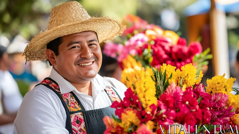 Smiling Man and Flowers AI Image