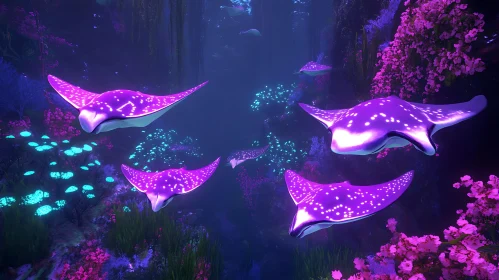 Glowing Stingrays Underwater Scene