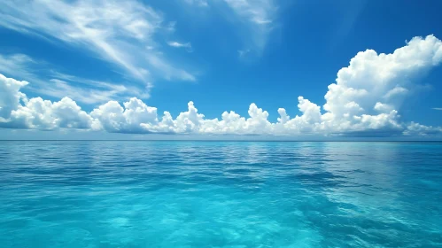 Seascape with Azure Water and Clouds