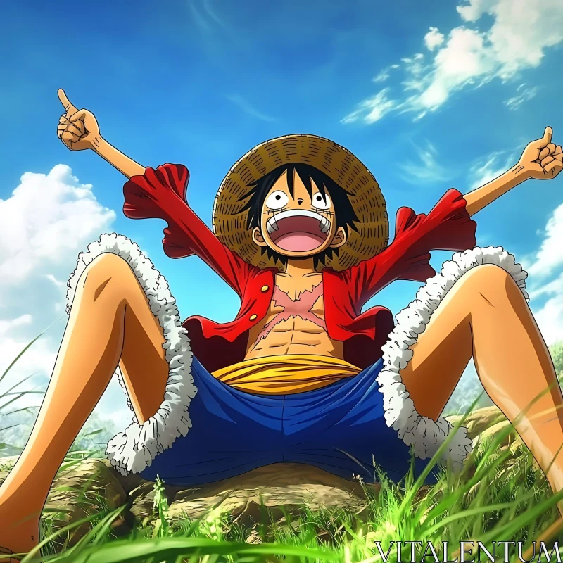 Animated Character Joyfully Sitting in Grass AI Image