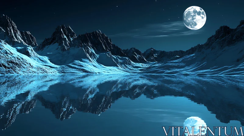 Serene Mountain Landscape at Night AI Image