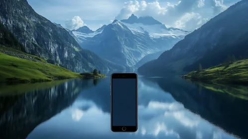 Mountain Lake Reflection with Mobile Device