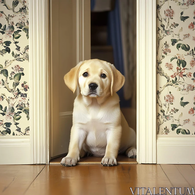 AI ART Innocent Yellow Labrador Puppy in Home Setting