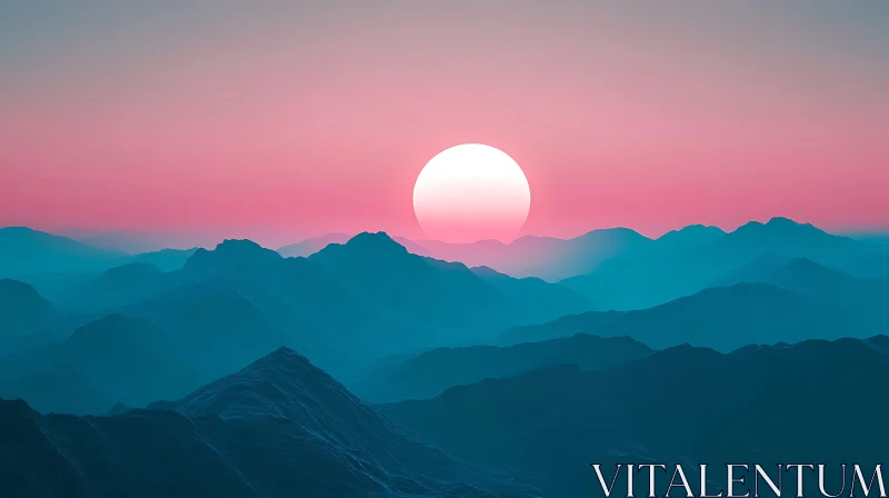 Blue Mountain Range at Pink Dawn AI Image