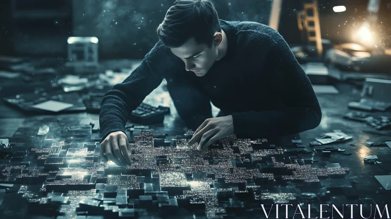 AI ART Man Builds Futuristic Cityscape Puzzle