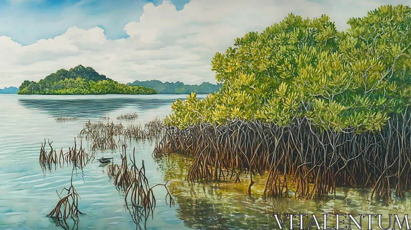 AI ART Still Mangrove Forest Landscape