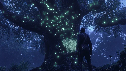 Enchanted Forest Scene with Glowing Tree