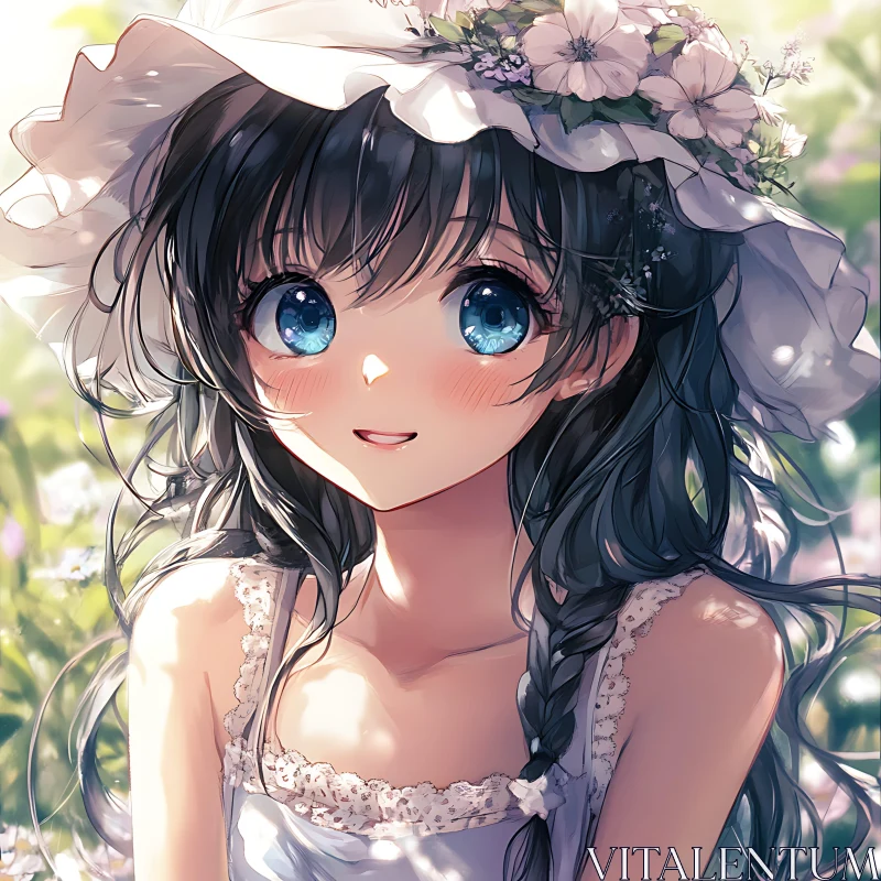 AI ART Lovely Anime Girl in Sunlit Meadow