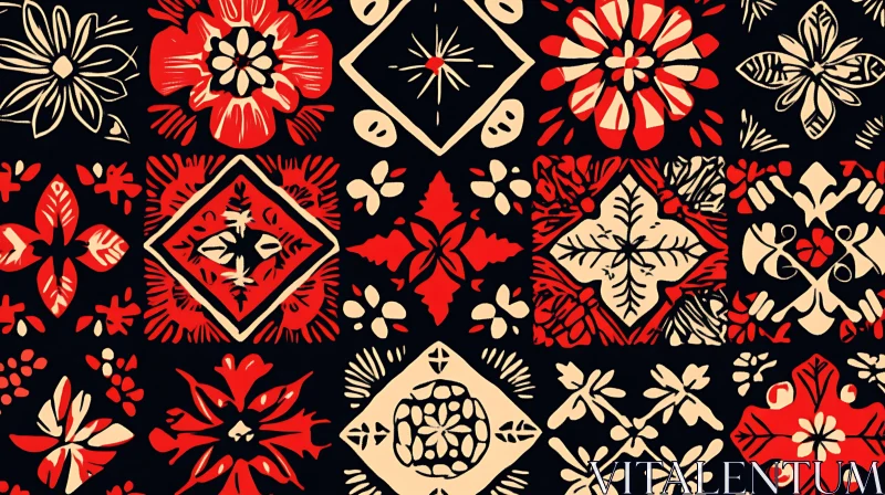 AI ART Red and Beige Floral Ornament Design