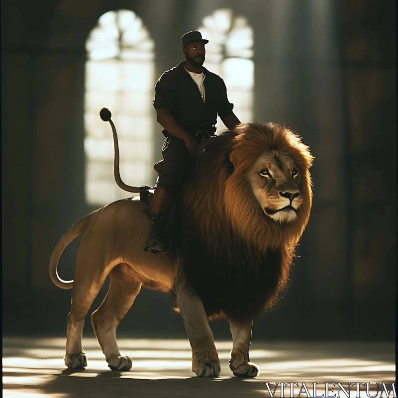 AI ART Lion Rider in Sunlit Arena